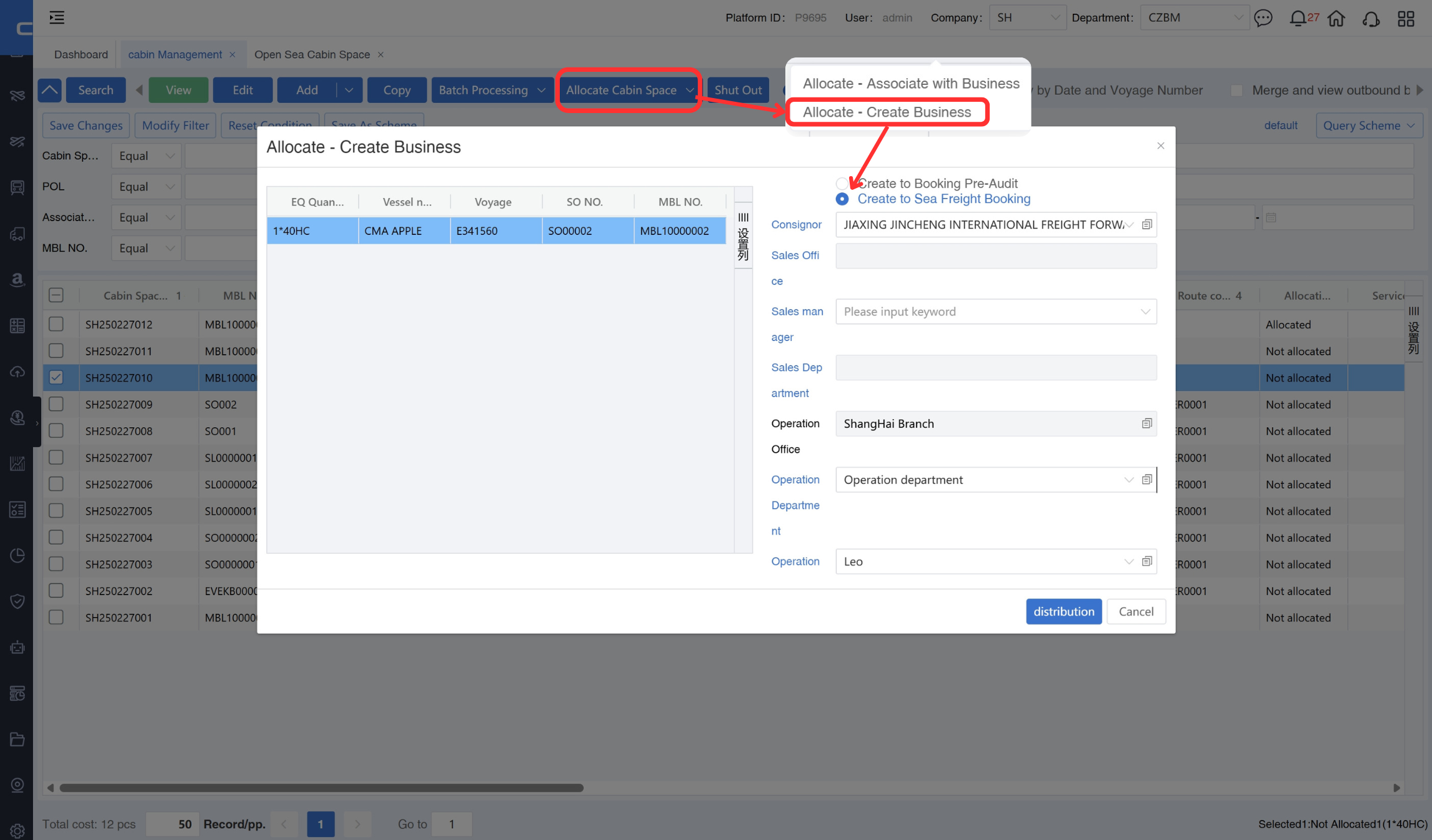 Assign space to a sales rep while simultaneously creating a new business order