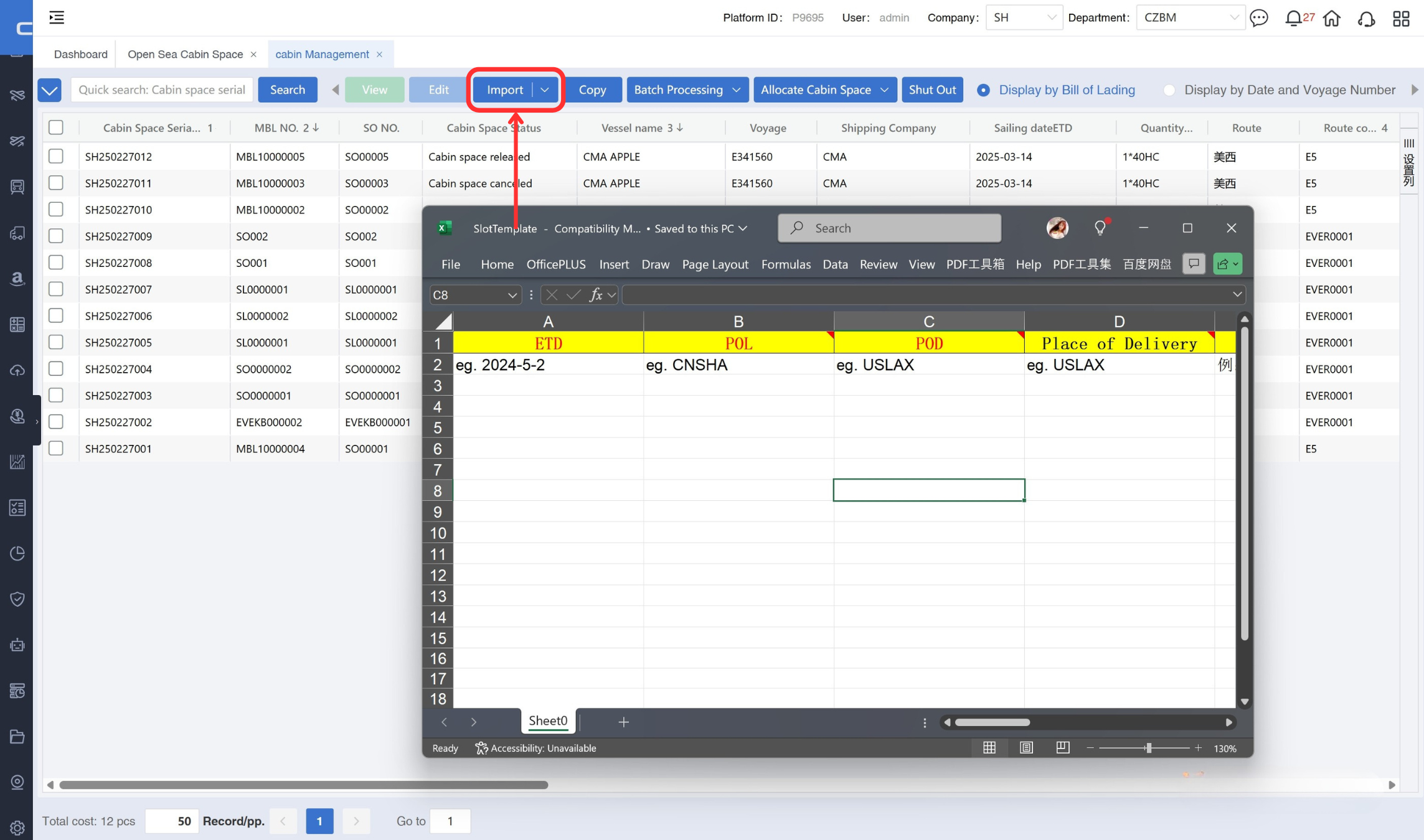 Space managers can bulk-import hundreds of bookings